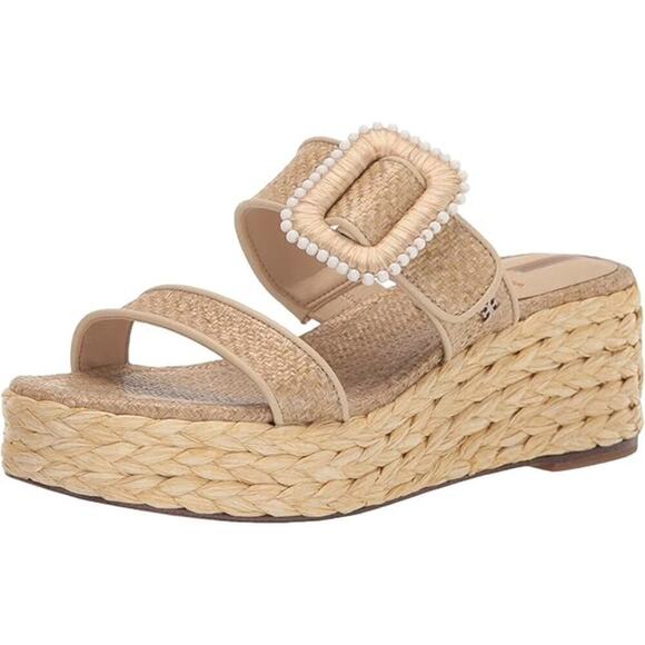 Sam Edelman Shoes - Sam Edelman Women's Cream Chase Buckle Woven Espadrilles Wedge Sandals Size 10